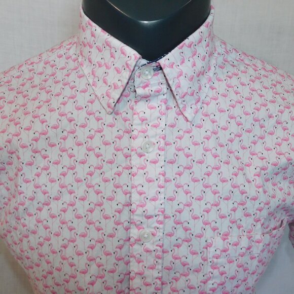 CON.STRUCT Mens M Slim Fit Stretch FLAMINGO Short Sleeve Button Front Shirt - Picture 4 of 13